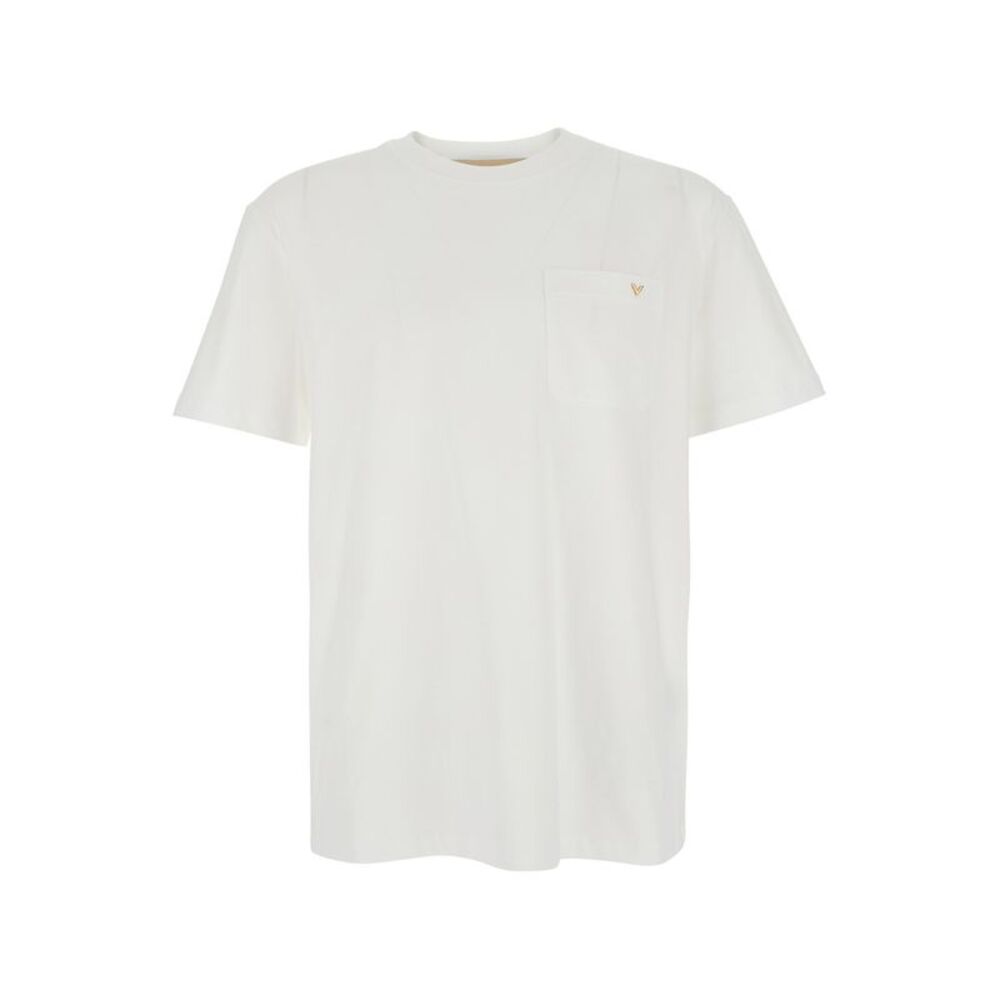 Valentino Men White T-Shirt With Pocket With Metallic Vlogo In Cotton For Men